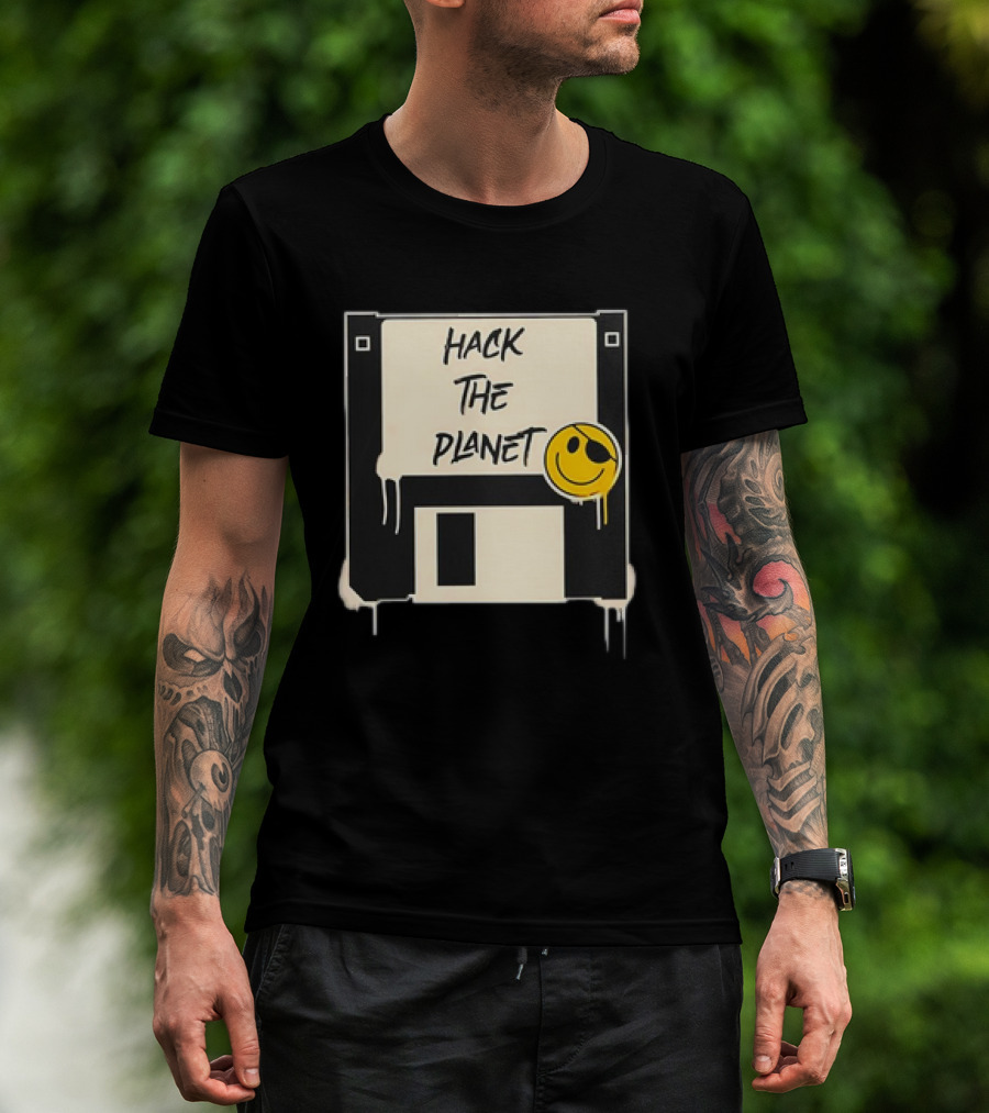 Hack The Planet Floppy Disk Smiley Face T-Shirt