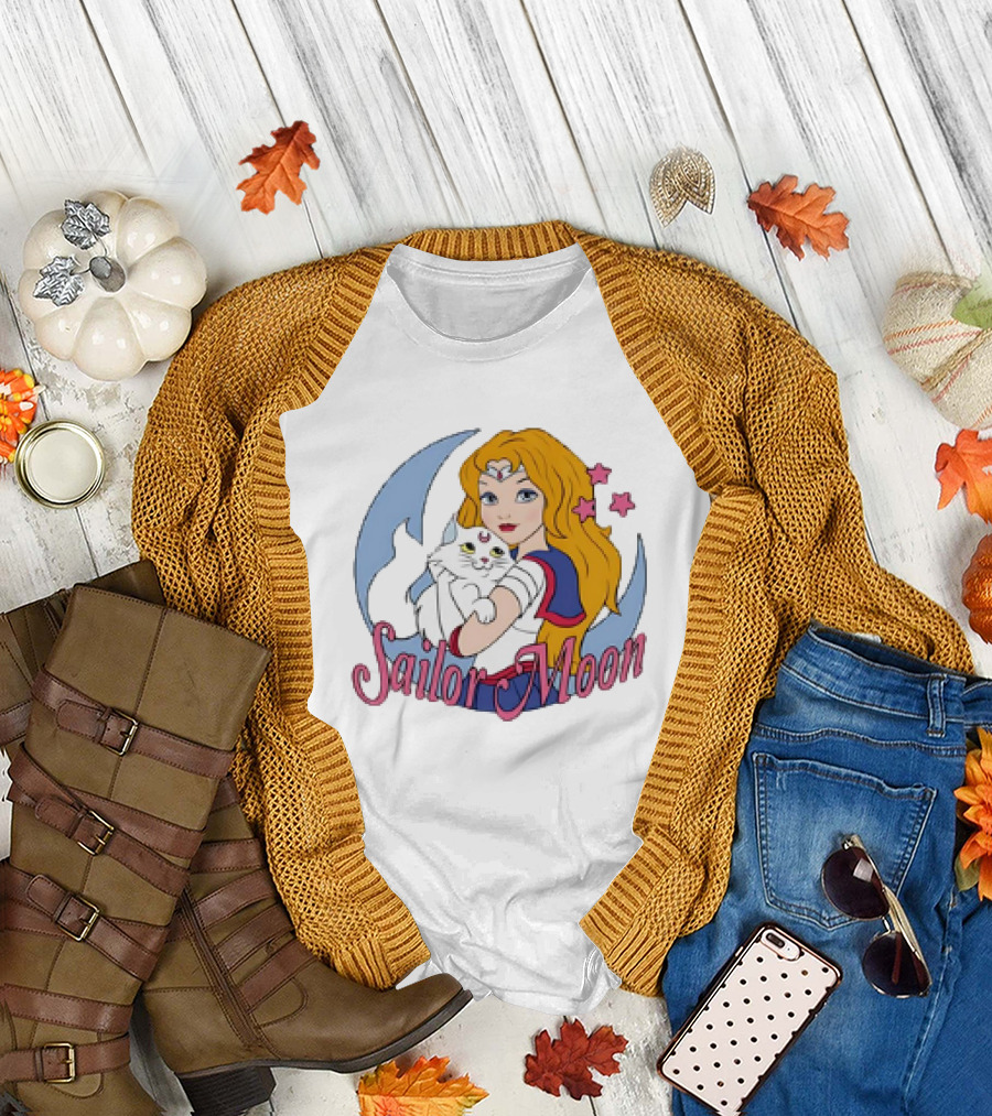 Sailor Moon Karen Amador Ellador Anime Cat Stars Moon Background T-Shirt