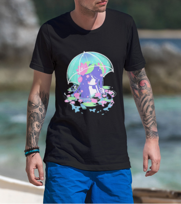 Miski Soaked Floating Girl With Umbrella And Flowers T-Shirt