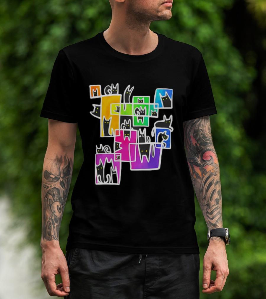 Cats Kitty Warp Rainbow Tetris Blocks T-Shirt