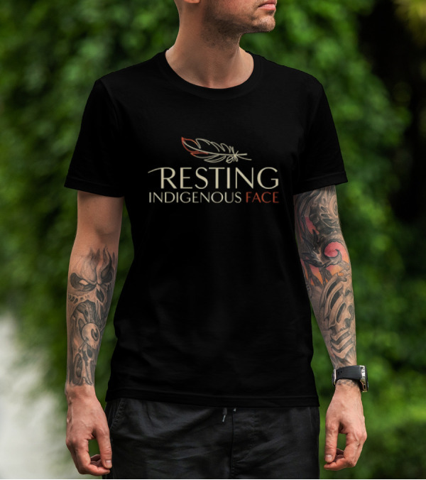 Resting Indigenous Face Feather T-Shirt