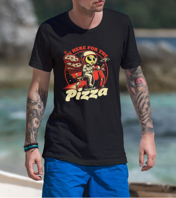 Space Pizza Delivery Alien Riding Scooter I'm Here For The Pizza T-Shirt
