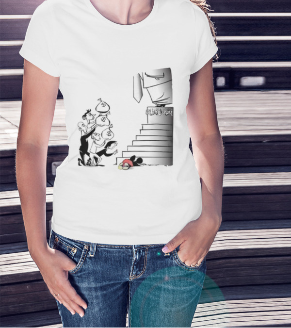 Mickey Mouse Money Bags Cartoon Stairs Political Satire T-Shirt