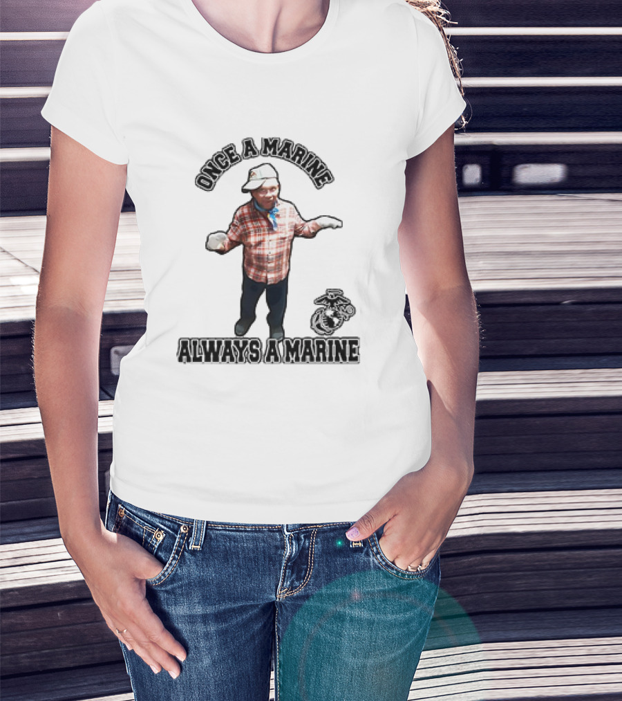 Once A Marine Always A Marine With Plaid Shirt And Marine Corps Emblem T-Shirt