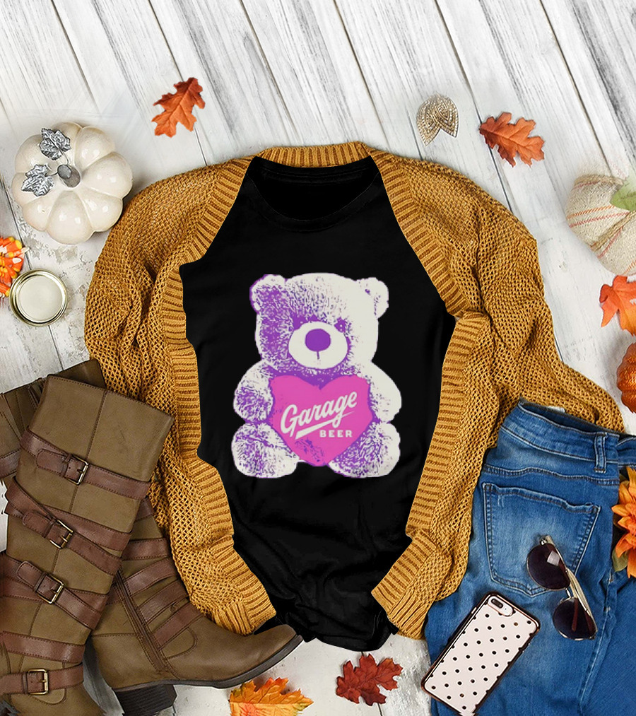 Garage Beer Teddy Bear Heart Retro Plush T-Shirt