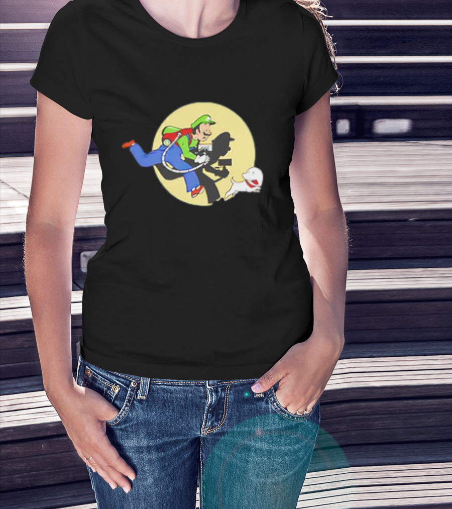 Luigi’s Mansion X The Adventures Of Tintin Luigi And Snowy Shadow Scene T-Shirt