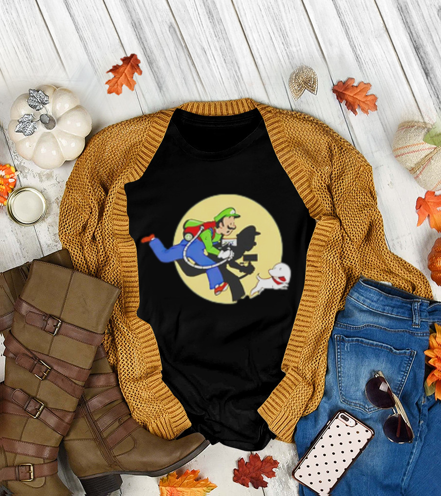 Luigi’s Mansion X The Adventures of Tintin Luigi and Snowy Shadow Scene T-Shirt