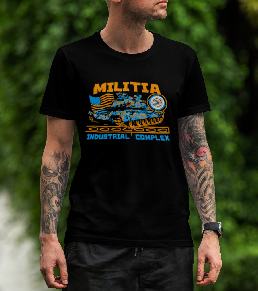 Militia Industrial Complex Tank With American Flag And Round Emblem T-Shirt