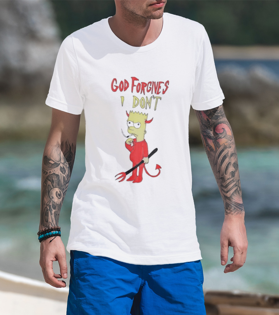 God Forgives I Don’t Bart Simpson Devil Costumed Character Smoking T-Shirt