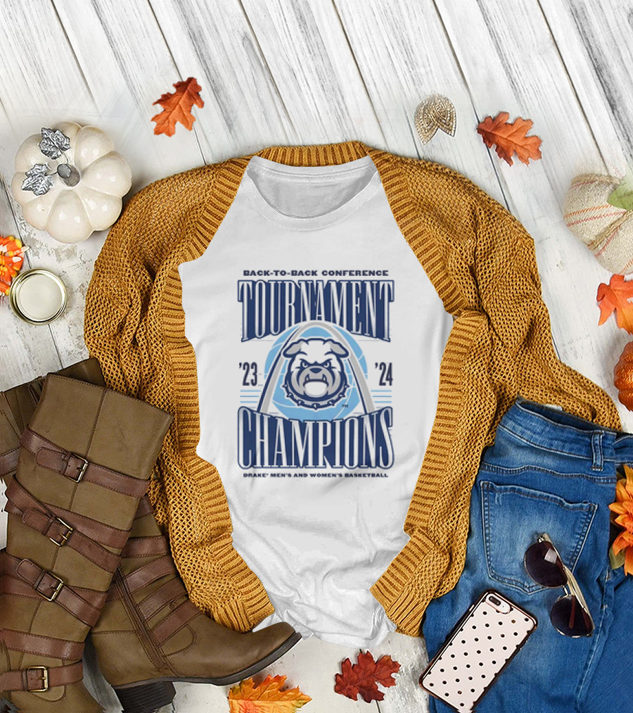 Back-to-Back Conference Tournament Champions '23-'24 Drake Men's and Women's Basketball T-Shirt