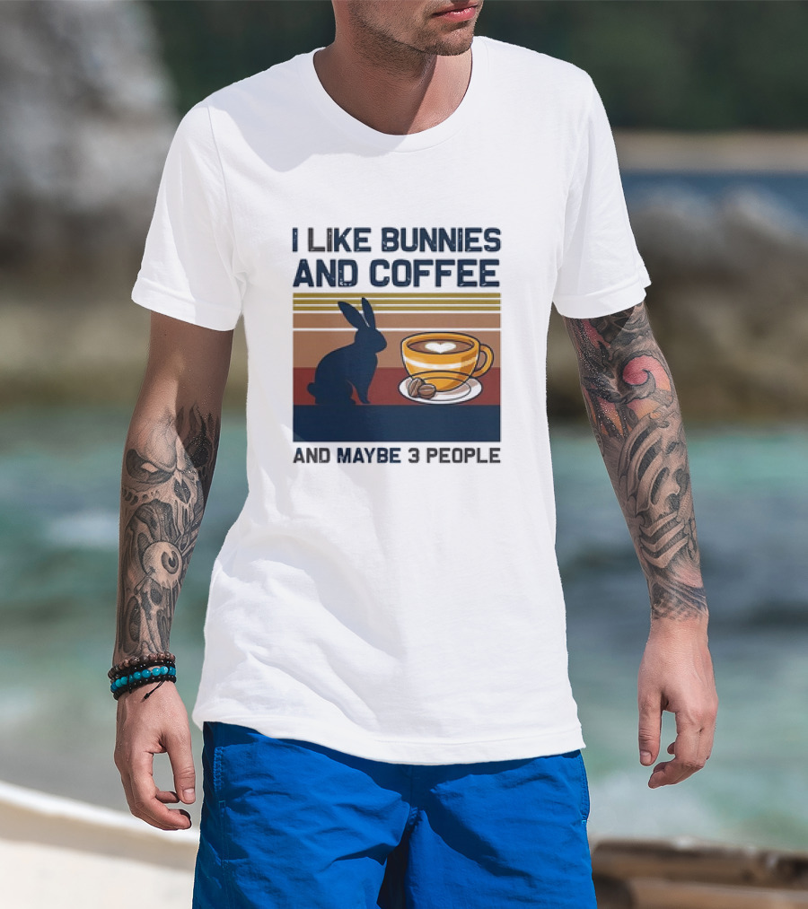 I Like Bunnies And Coffee And Maybe 3 People Vintage Retro Stripe T-Shirt