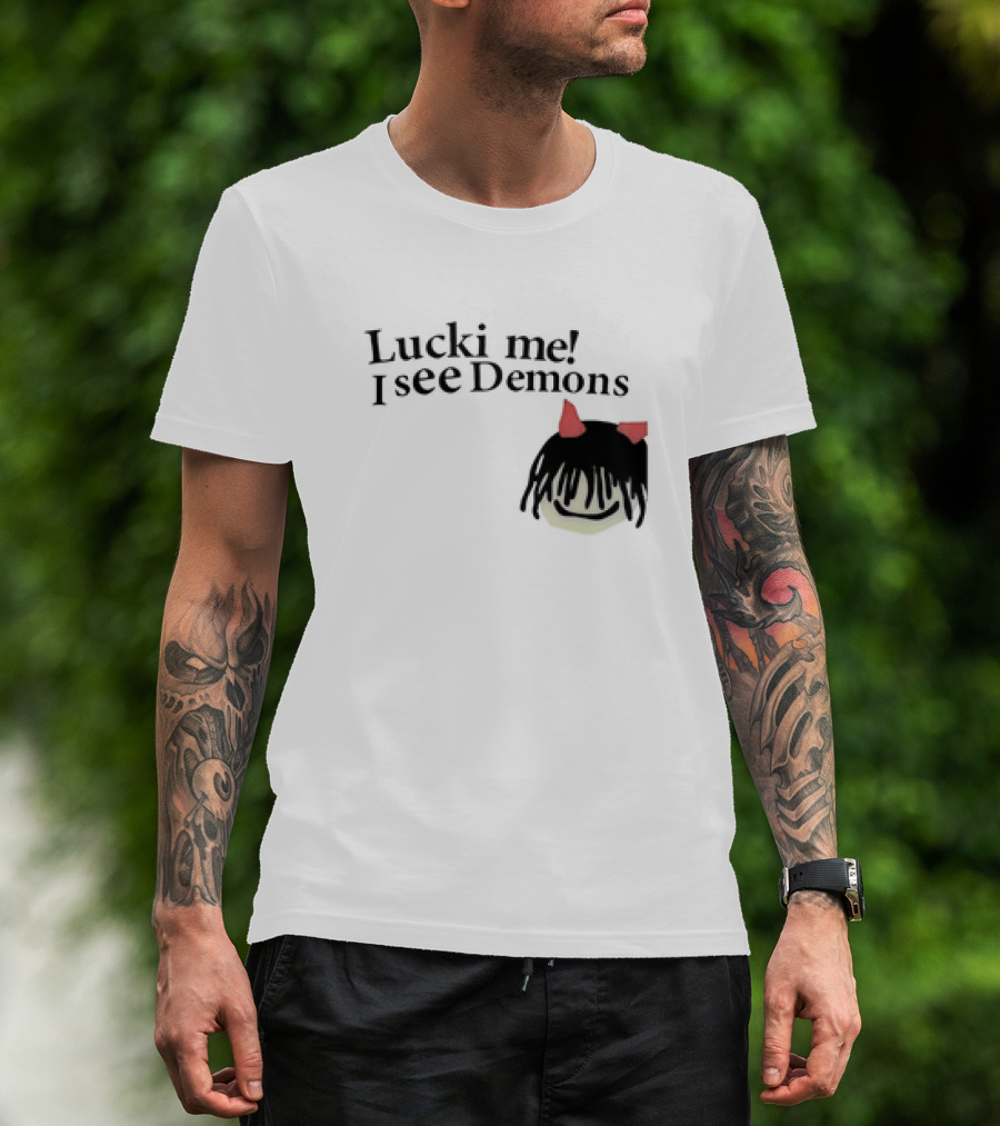 Lucki Me I See Demons Black Hairstyle Red Horns Face T-Shirt