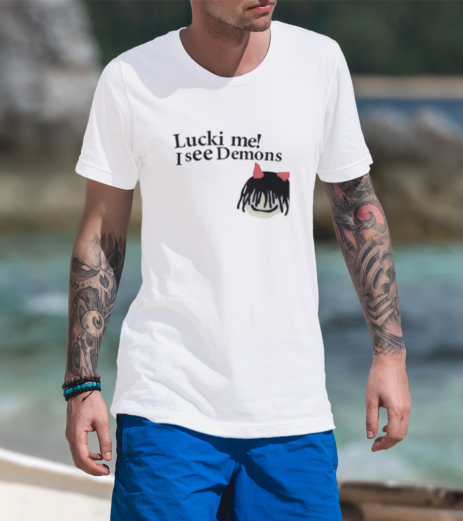 Lucki Me I See Demons Black Hairstyle Red Horns Face T-Shirt