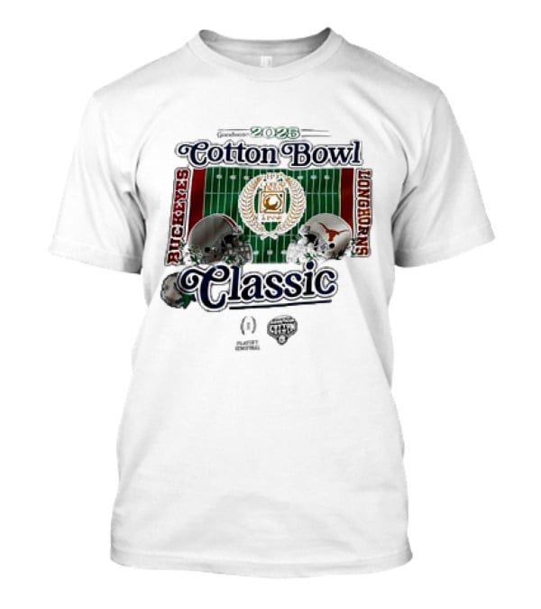 Playoff Central Ohio State Buckeyes Versus Texas Longhorns 2025 Cotton Bowl Classic Helmet Matchup T-Shirt