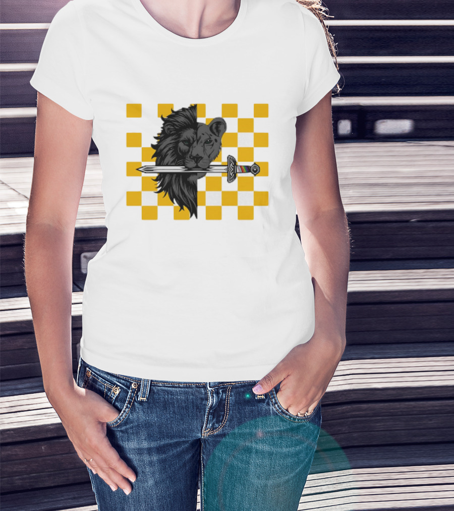 The Pride Classic Lion With Sword And Yellow Checkered Background T-Shirt