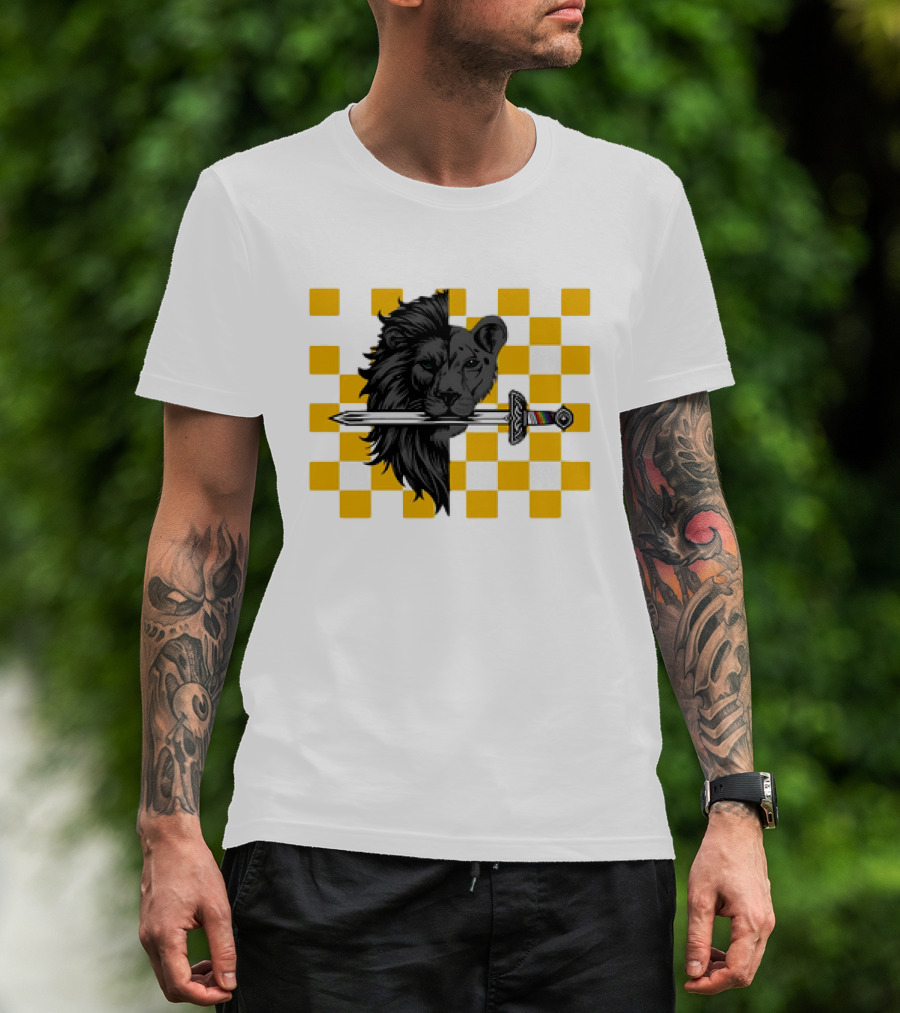 The Pride Classic Lion With Sword And Yellow Checkered Background T-Shirt
