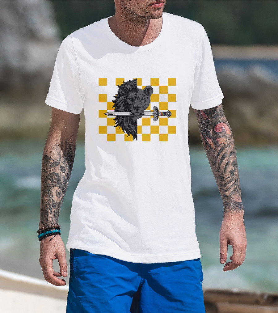 The Pride Classic Lion With Sword And Yellow Checkered Background T-Shirt