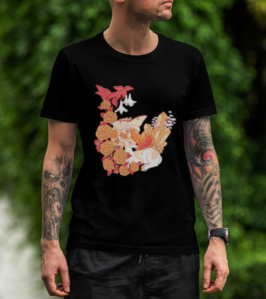 Mystical Forest Fawn Surrounded By Roses And Butterflies T-Shirt