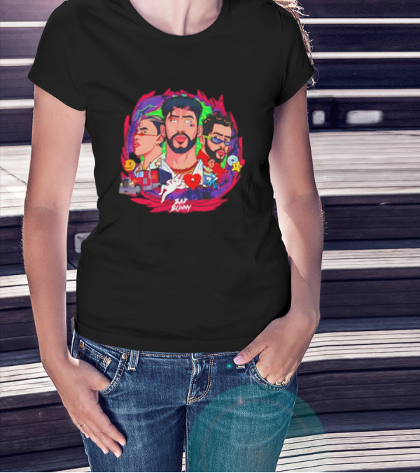 Bad Bunny X 100PRE Vintage Colorful Portraits And Iconic Symbols T-Shirt