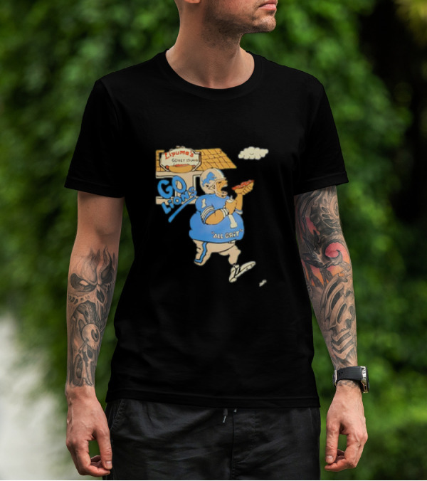 Lipuma’s Coney Island Go Lions All Grit Detroit Lions Football Player Eating Hot Dog T-Shirt