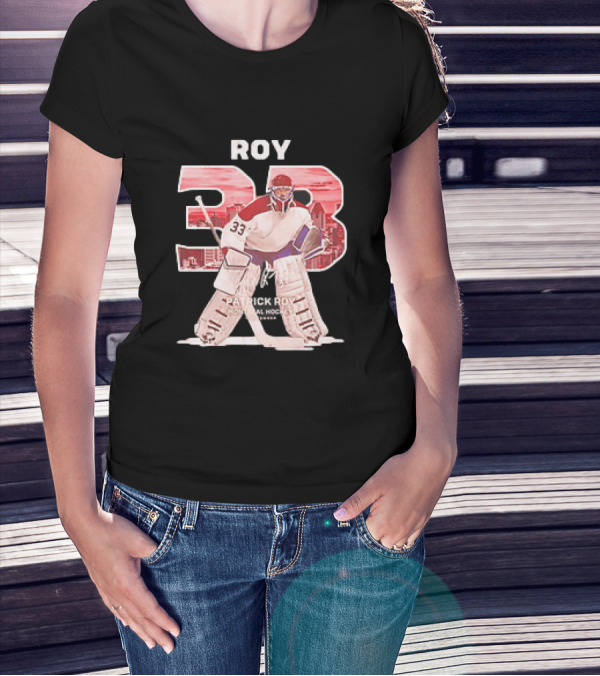 Patrick Roy 33 Montreal Hockey NHL Throwback Vintage Signature T-Shirt