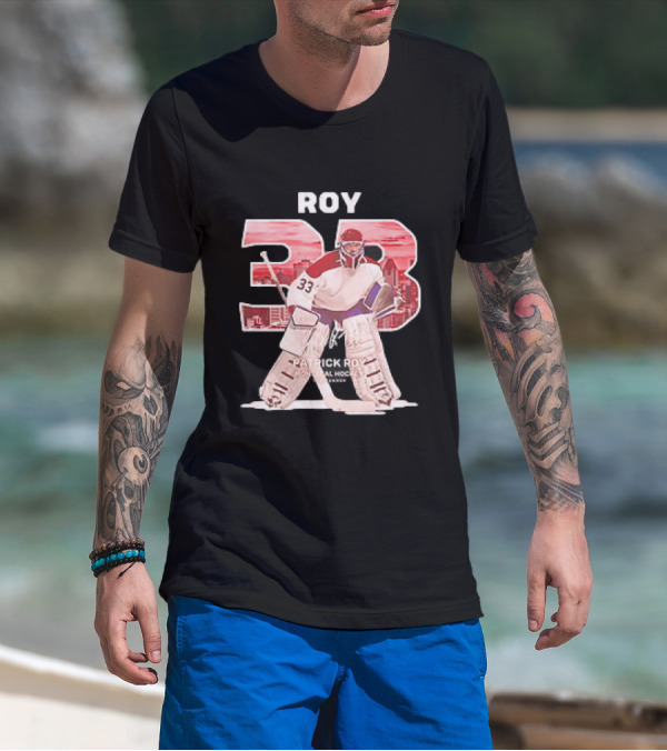 Patrick Roy 33 Montreal Hockey NHL Throwback Vintage Signature T-Shirt