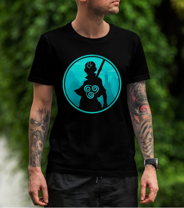 Avatar Aang Airbending Silhouette With Arrow Mark And Air Nomad Symbol T-Shirt
