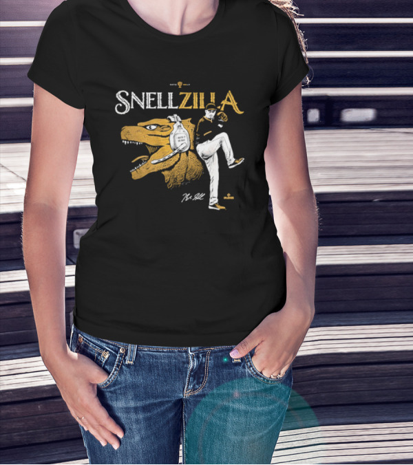 Blake Snell Snellzilla Pitching With Dinosaur Graphic Signature T-Shirt