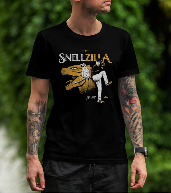 Blake Snell Snellzilla Pitching With Dinosaur Graphic Signature T-Shirt