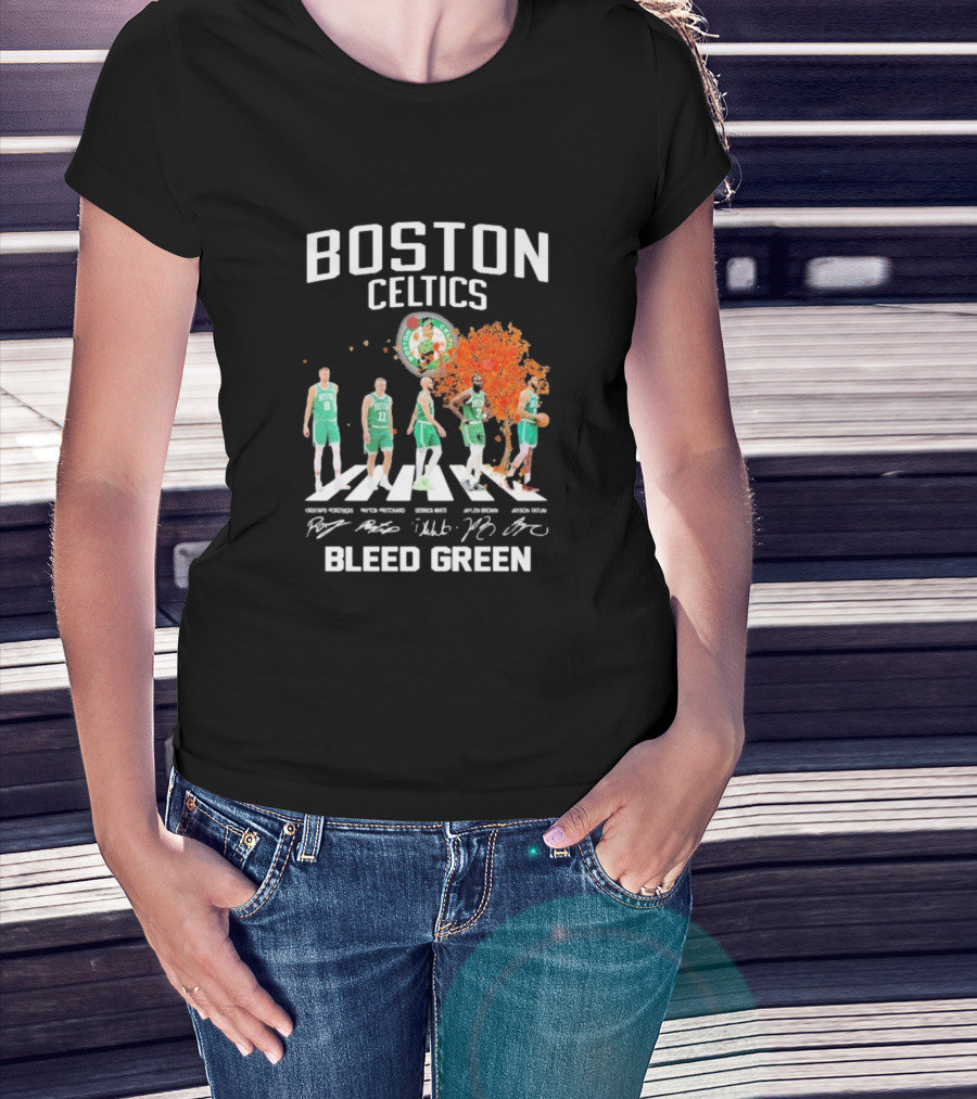 Boston Celtics Bleed Green Abbey Road Players Signatures T-Shirt