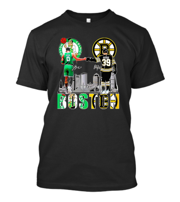 Boston Celtics Jayson Tatum Boston Bruins Morgan Geekie Signatures Skyline T-Shirt