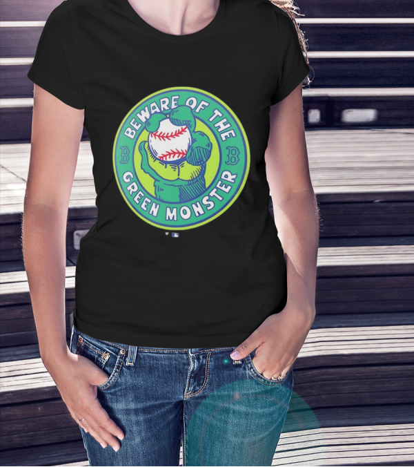 Boston Red Sox Beware Of The Green Monster Baseball Iconic Fenway Park Imagery T-Shirt