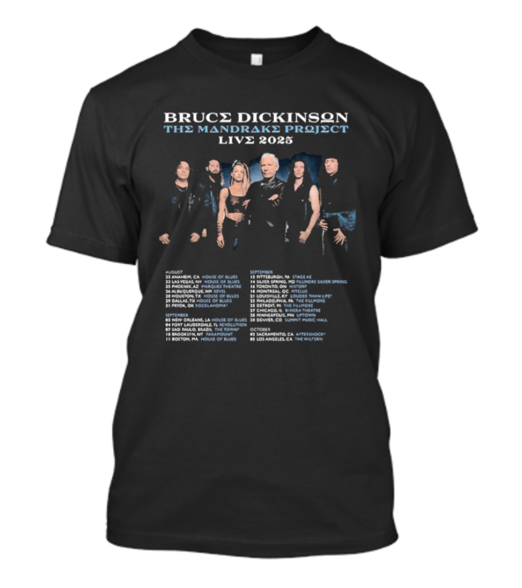 Bruce Dickinson The Mandrake Project Live 2025 North American Tour Dates T-Shirt