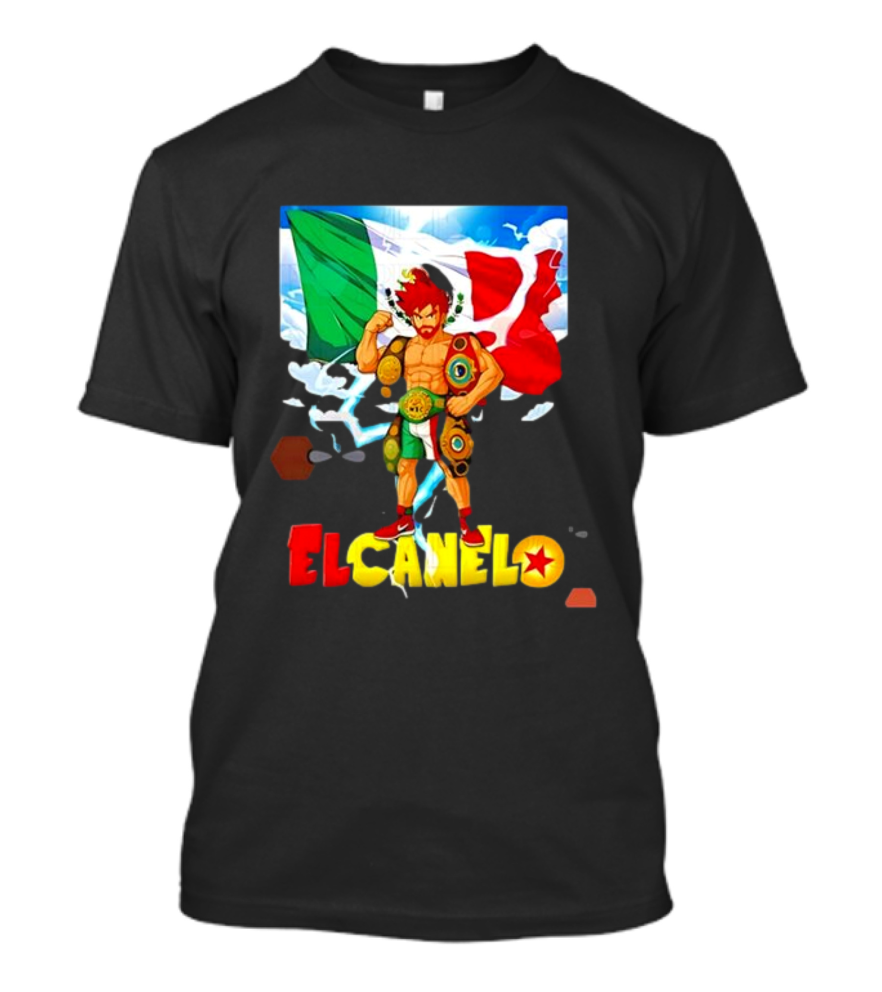 El Canelo Dragon Ball Anime Goku Mexican Flag Boxer Championship Belts T-Shirt