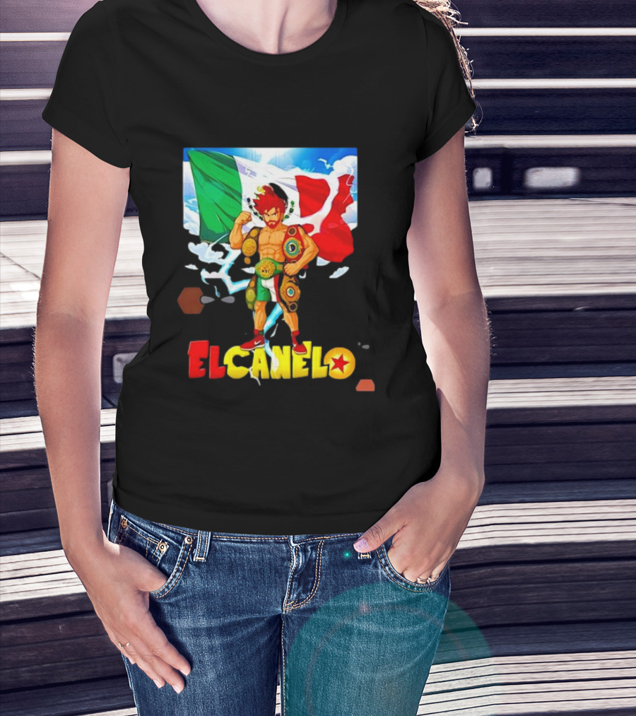 El Canelo Dragon Ball Anime Goku Mexican Flag Boxer Championship Belts T-Shirt