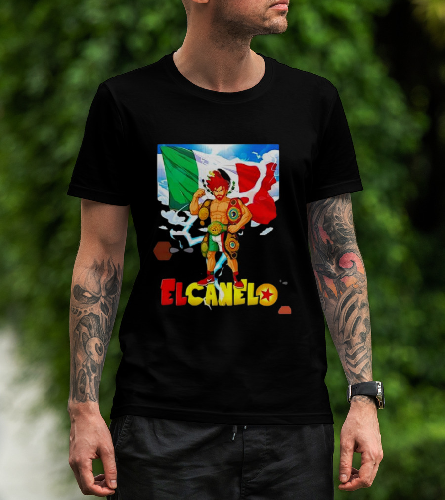 El Canelo Dragon Ball Anime Goku Mexican Flag Boxer Championship Belts T-Shirt