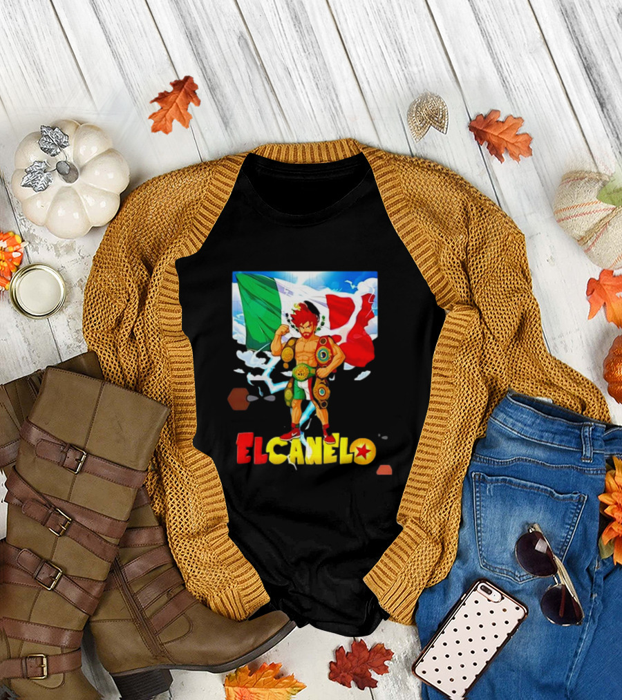 El Canelo Dragon Ball Anime Goku Mexican Flag Boxer Championship Belts T-Shirt