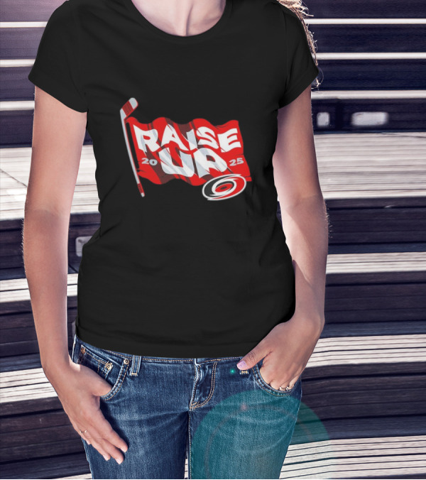 Carolina Hurricanes 2025 Raise Up Stanley Cup Playoffs Flag Hockey Stick Logo T-Shirt