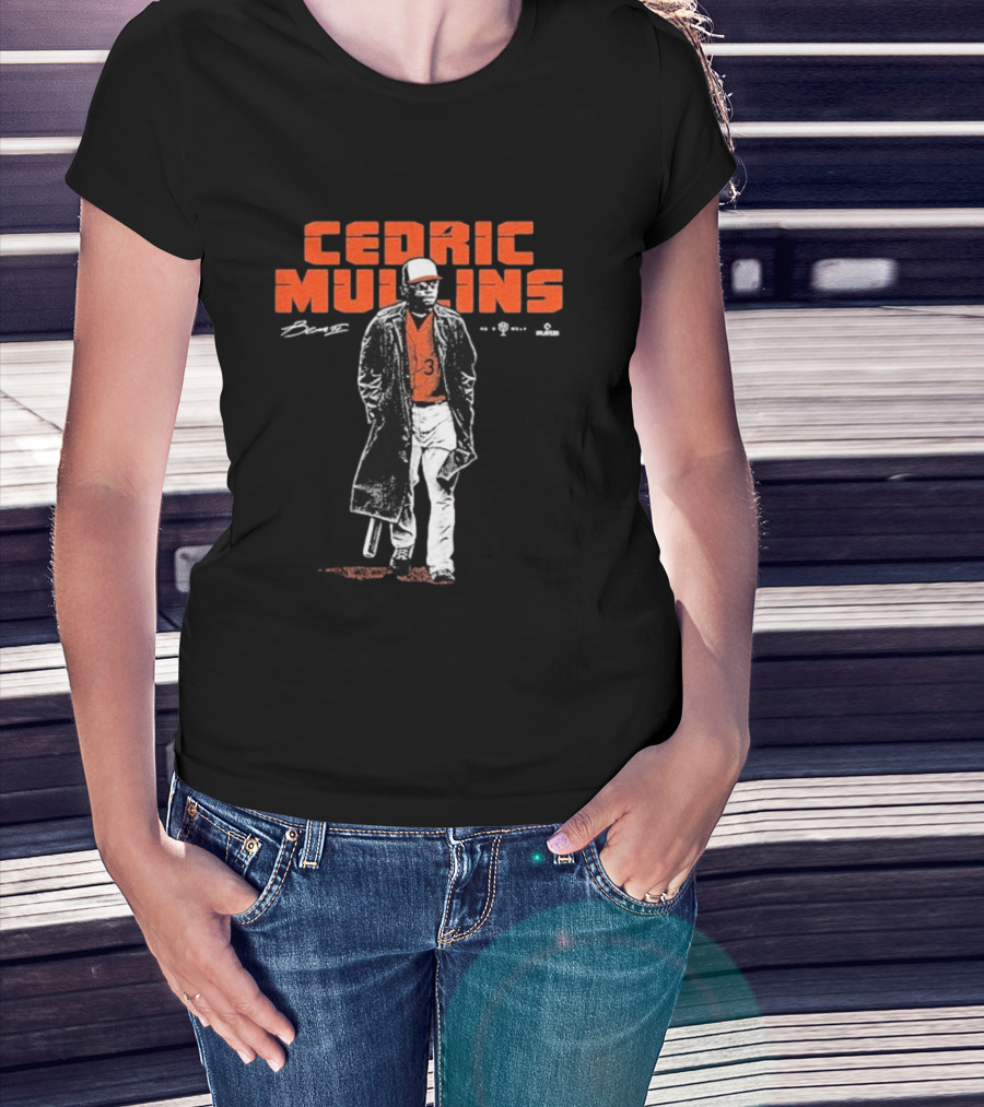 Cedric Mullins Baseball Player Number 31 Walking In Coat With Bat T-Shirt