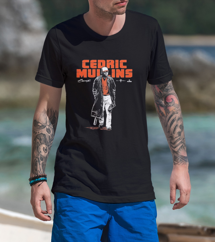 Cedric Mullins Baseball Player Number 31 Walking In Coat With Bat T-Shirt