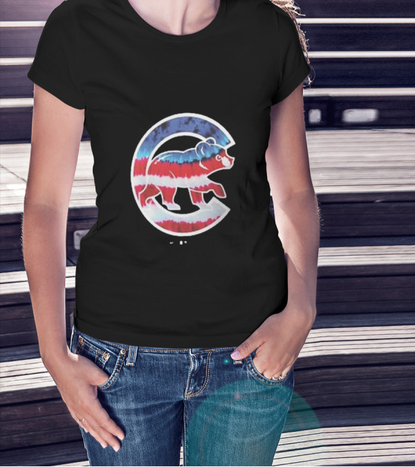 Chicago Cubs Americana Tie-Dye Bear Logo T-Shirt