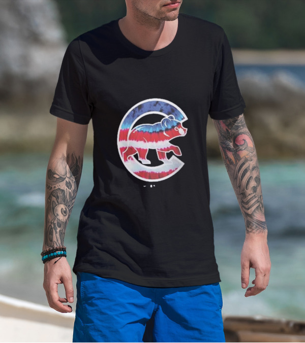 Chicago Cubs Americana Tie-Dye Bear Logo T-Shirt