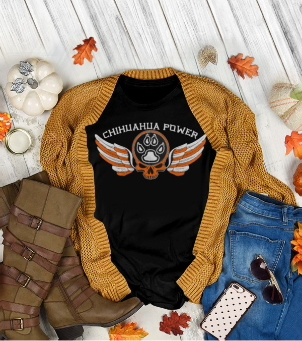 CHIHUAHUA POWER Skull With Flaming Paw Print And Winged Emblem T-Shirt