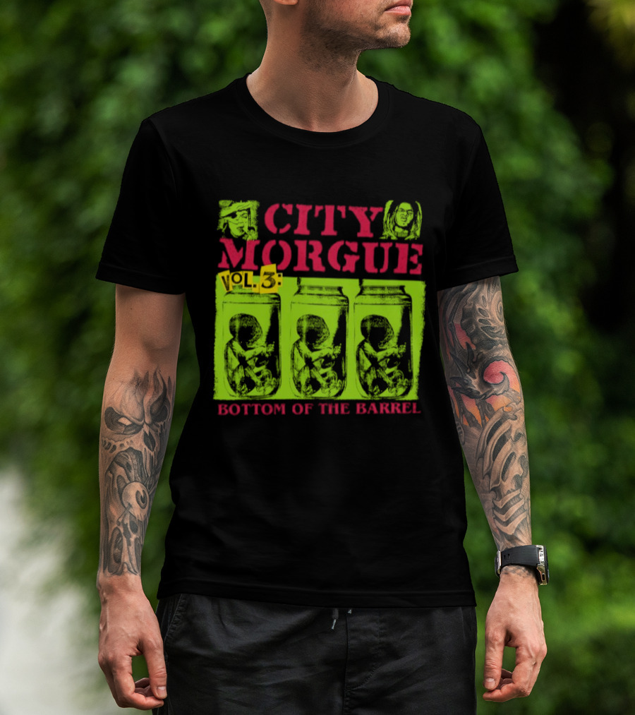 City Morgue Bottom Of The Barrel Green Neon Skeleton Illustrations T-Shirt
