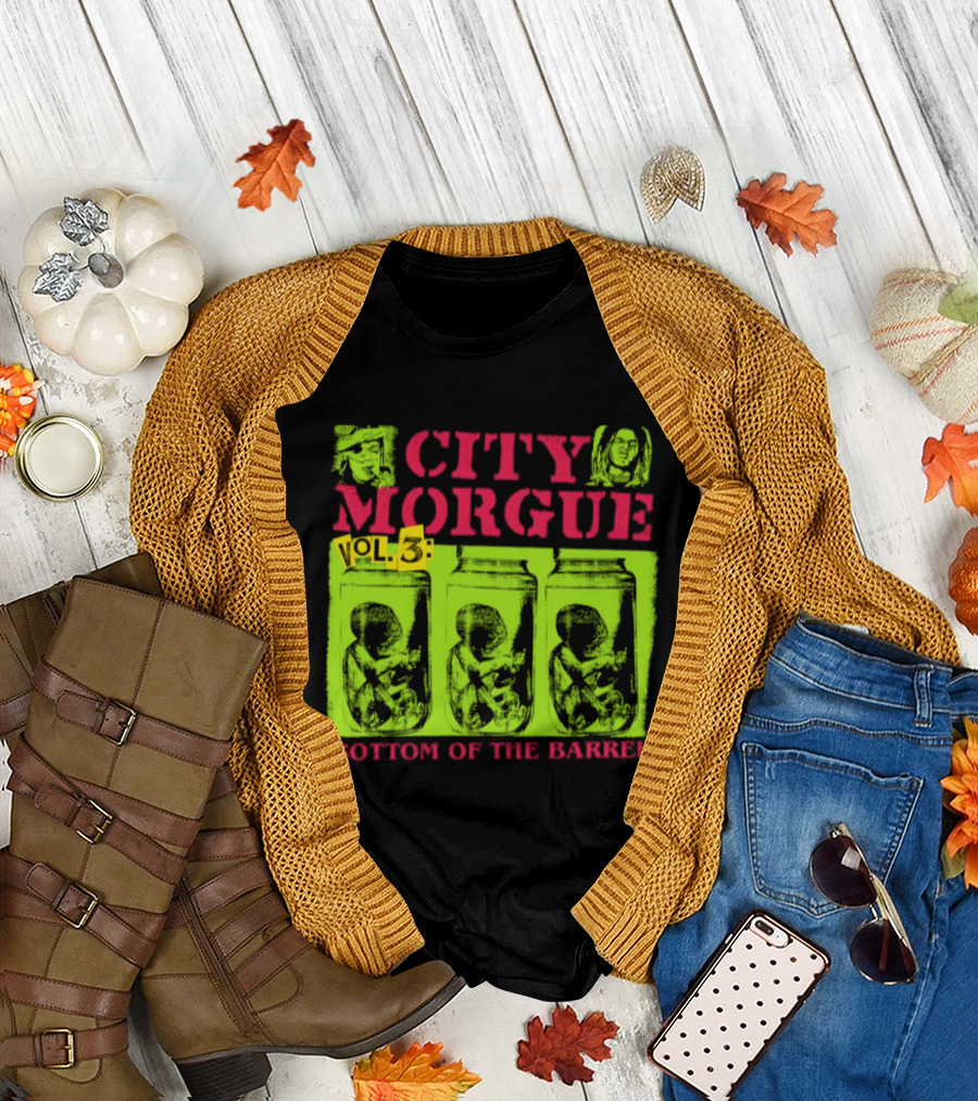 City Morgue Bottom Of The Barrel Green Neon Skeleton Illustrations T-Shirt