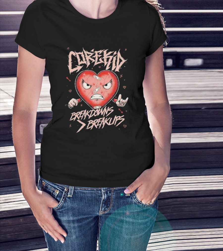 Corekid Breakdowns Breakups Angry Heart With Rock Hand Signs T-Shirt