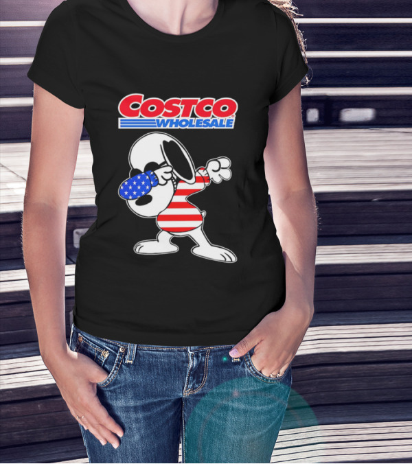 Costco Wholesale Snoopy Dabbing American Flag Stripes And Stars T-Shirt