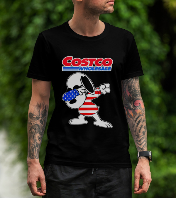Costco Wholesale Snoopy Dabbing American Flag Stripes And Stars T-Shirt