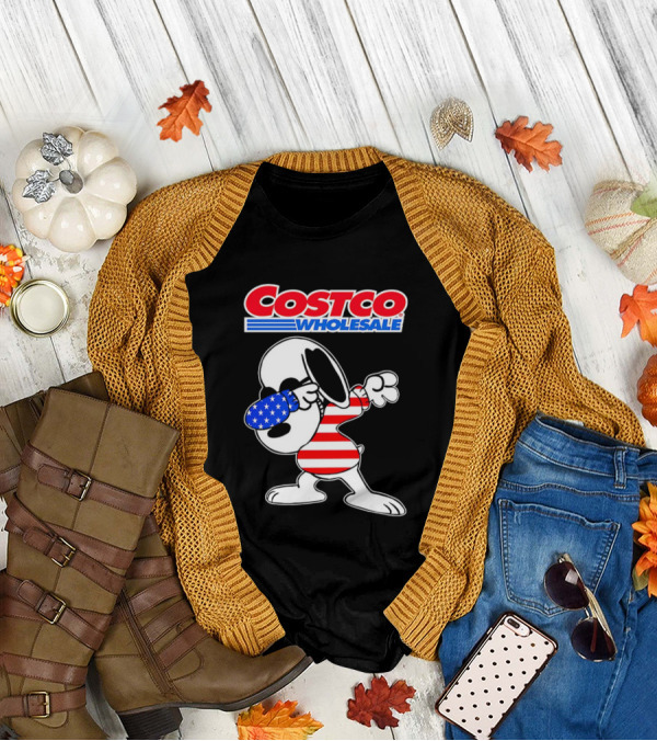 Costco Wholesale Snoopy Dabbing American Flag Stripes And Stars T-Shirt