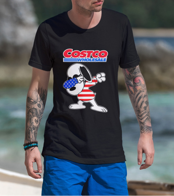 Costco Wholesale Snoopy Dabbing American Flag Stripes And Stars T-Shirt